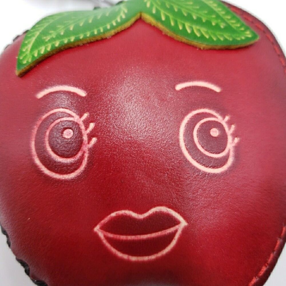 Apple Coin Purse Leather Fruit Mini Wallet Wristlet Keychain Cute Zipper Pouch - Picture 4 of 13